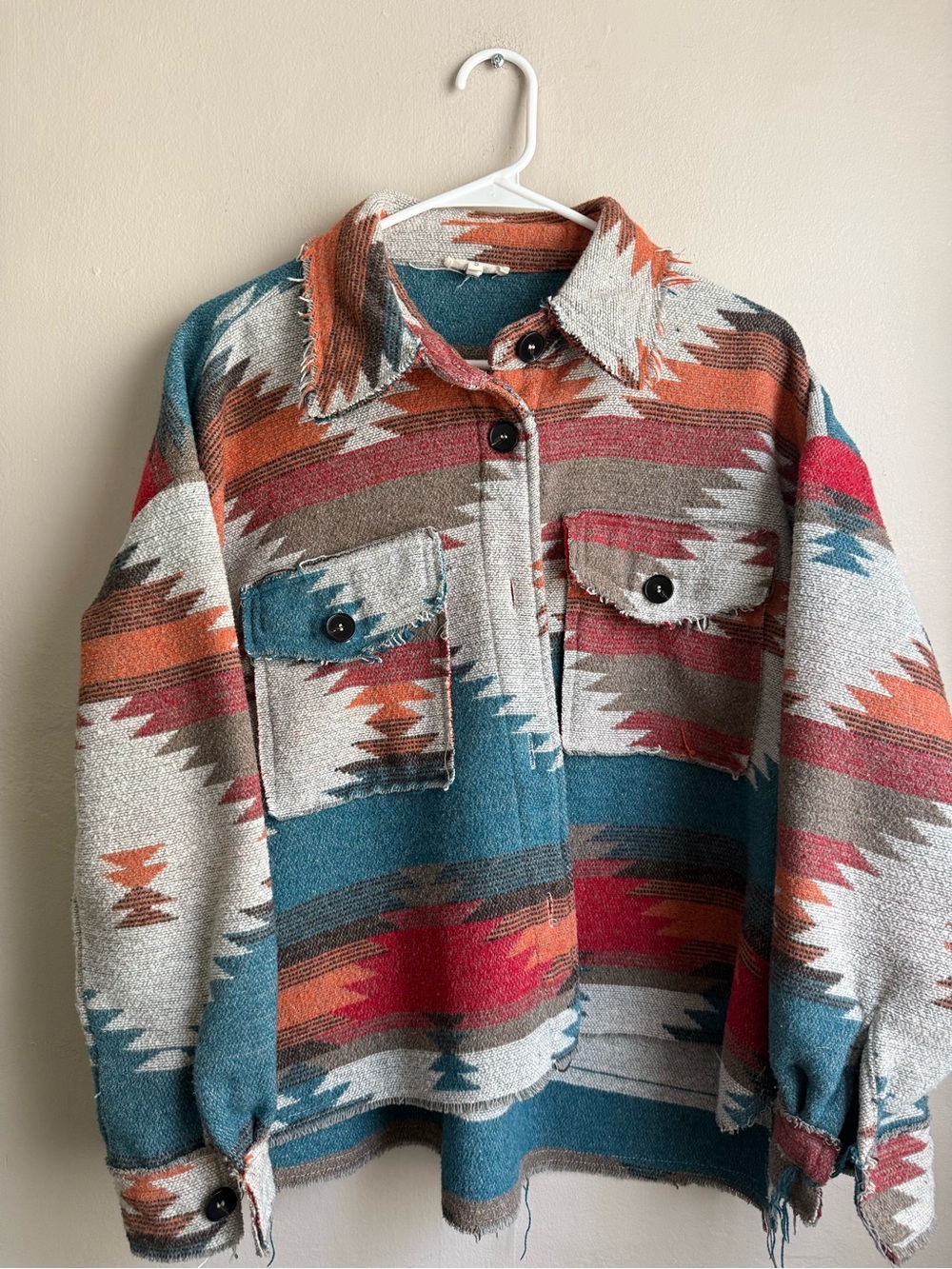 La Miel Southwest Aztec Shacket Jacket Oversized Boho Western Button Front Small